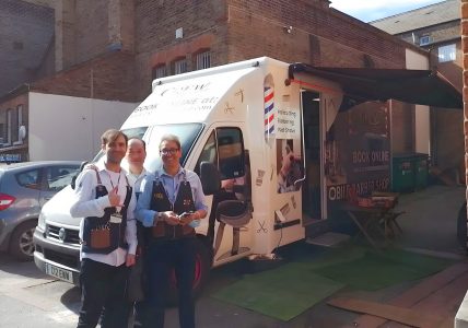 mobile barbers truck london sam crew and team at spear london